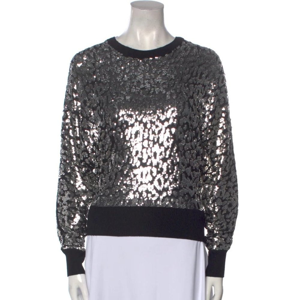 MICHAEL KORS COLLECTION Black Sequin Sweater XS Crewneck Embellished